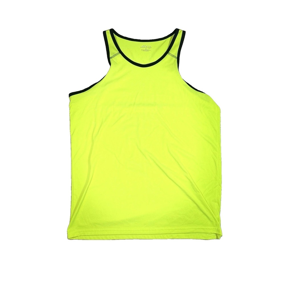BCG Mens Medium Neon Yellow Athletic Tank Top Performance Running Workout Shirt